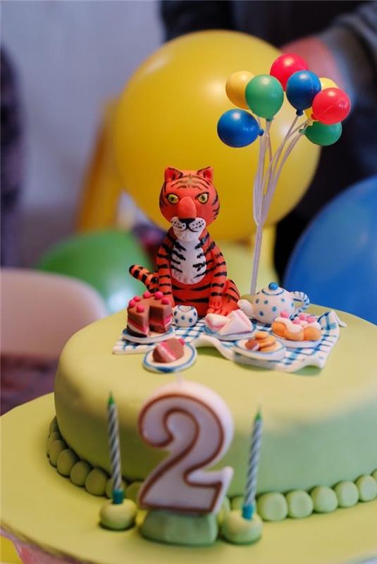 Oblikovanje rojstnodnevne torte za dojenčka enostavno in hitro torta brez sladkorja 2 -letni tigrov piknik na torti