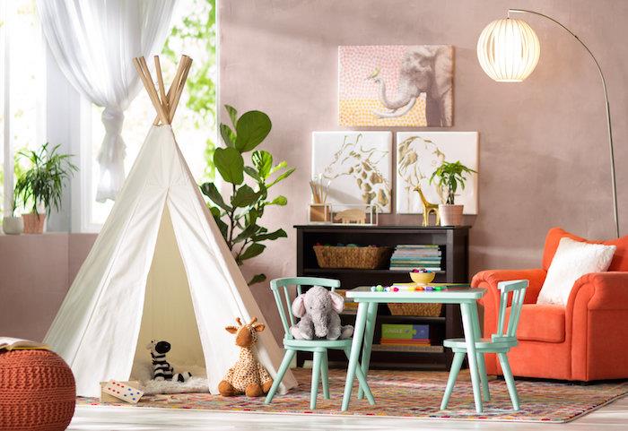 beli teepee oranžni naslanjač deco igralna shramba za otroško mizo za navdih v spalnici za otroke