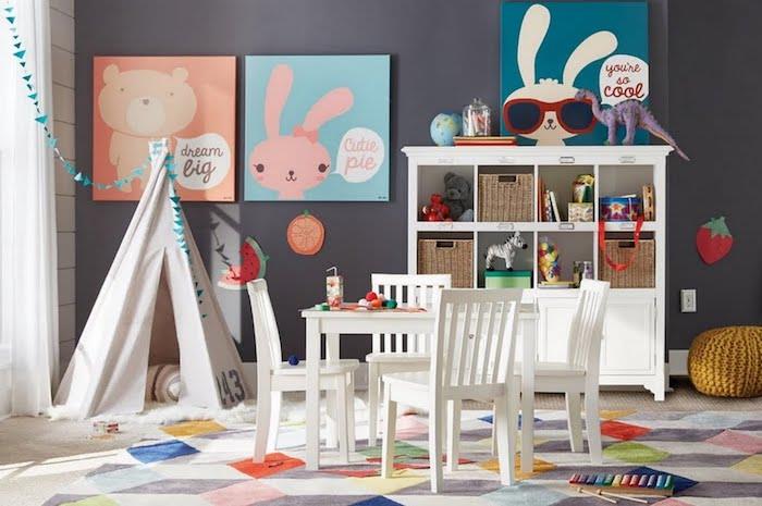 teepee raflı masa ve sandalyeler çocuk oyun odası orijinal fikir