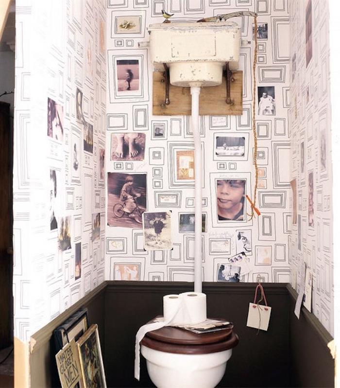 WC-vintage-decorazioni-parete-bagno-francese-carta-da-parati-fotografie-stile