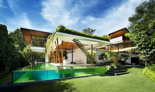 yeşil-çatı-modern-ev-muhteşem-yüzme havuzu