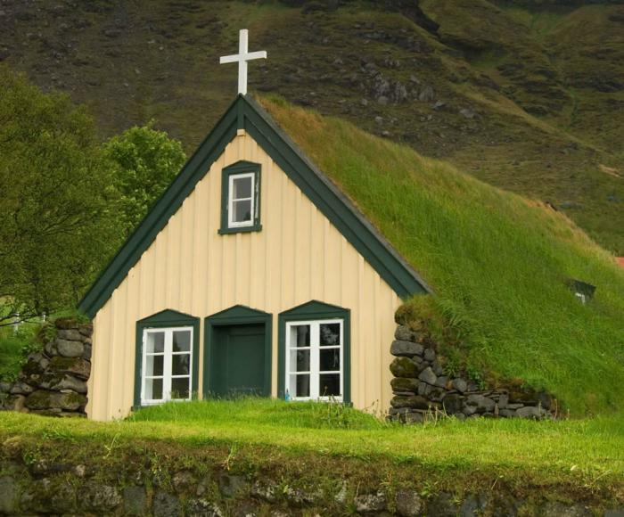 žalias stogas-bažnyčia-velėna-stogas-islandija