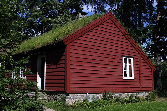 žalias stogas-raudonas namas-žalias stogas