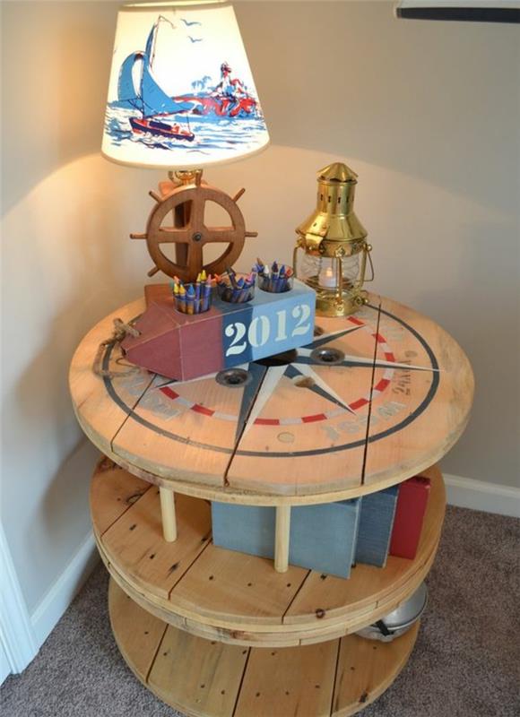 deco leseni kolut, morska žgana miza, na treh ravneh, tematska svetilka, shramba za morsko dekoracijo
