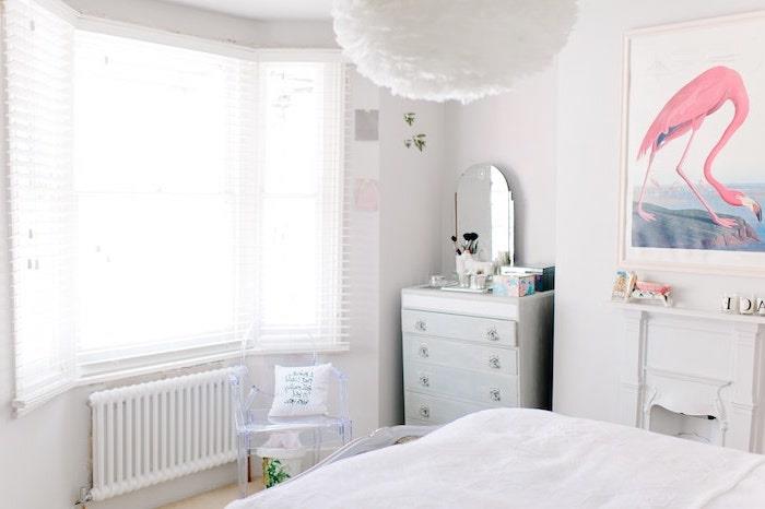 Fotoğraf yetişkin yatak odası modern iç tasarım çağdaş flamingo boyama duvar dekorasyonu