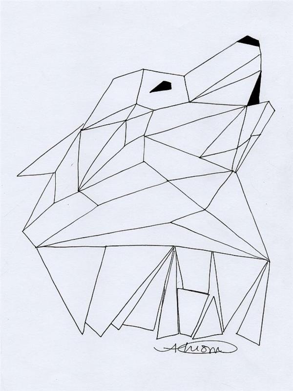 Güzel geometrik hayvan tasarımı kurt çizmek için kolay çizimler, geometrik kurt çizim fikri