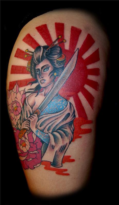 Geisha tattoo vintage arm japonska zastava
