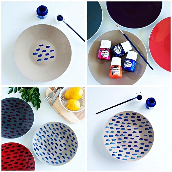 krožniki, okrašeni z dotiki modre porcelanske barve, prilagojeni krožniki s sodobnim dizajnom