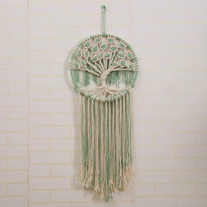 drevo življenja dreamcatcher vadnica za začetnike model stensko visečo zeleno in bež vrvico macrame dreamcatcher