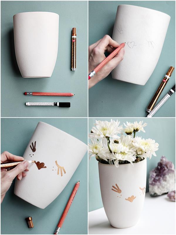 lahek materinski dan DIY ideja za prilagoditev bele skodelice kave z ostrim markerjem