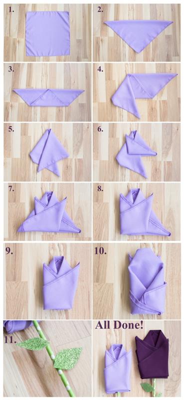 koraki enostavnega zlaganja prtičkov, da naredite lepo tkanino in slamnate tulipane