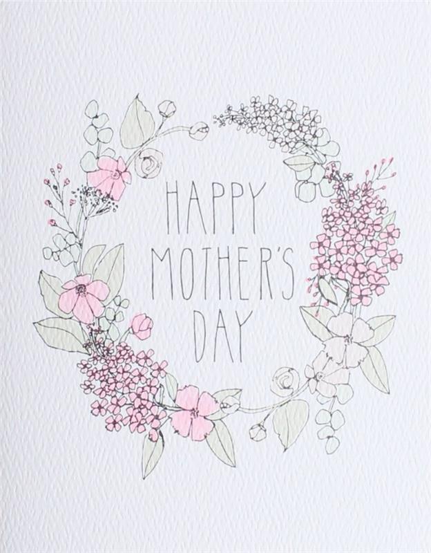 Gėlių vainiko piešimo atvirukas mamai, kaip nupiešti mamai dovaną vakarėliui