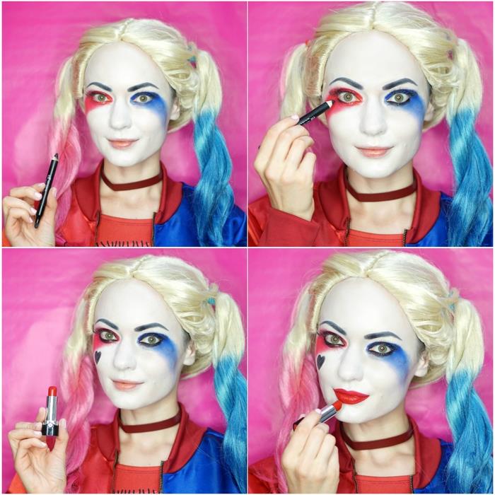 luštna ličila za noč čarovnic, ki jih navdihuje burleskni značaj harley quinn iz skupine samomorilcev