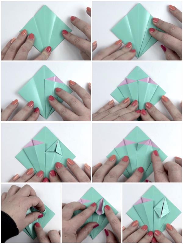 dvipusės popierinių gėlių pamokos, kad padarytumėte gražią origami leliją, kuria galėtume papuošti dovanų pakuotę