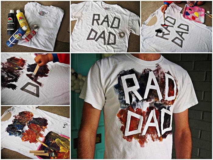 anaokulu çocukları ile yapmak için orijinal babalar günü hediyesi fikri, serin baba mesajlı kişiselleştirilmiş t-shirt tekstil boyama