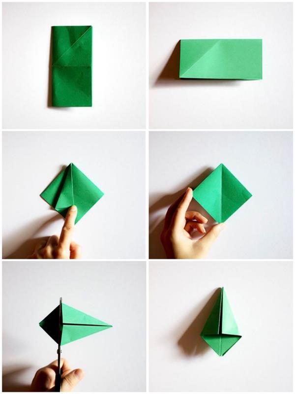 bir origami ağacı yapmak için basit ve hızlı katlama tekniği, küçük origami kağıt ağaçlarından havadan Noel çelenk