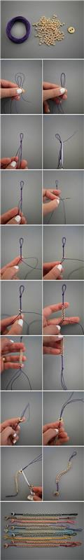 Come fare un braccialetto, tutorial per braccialetto, fili e rondelle di legno
