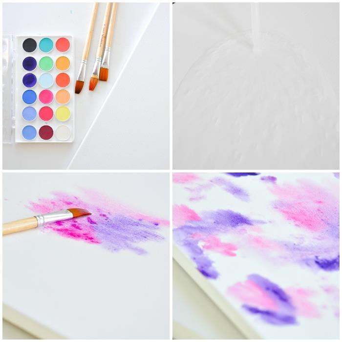 Disegno astratto, colori e pennelli, disegno sul tela