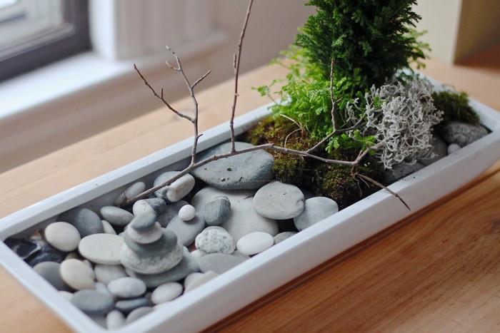 Zen pisarniška dekoracija mini beli japonski vrtni dizajn s kamenčki