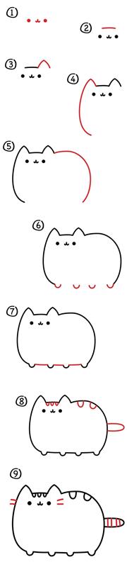 žingsnis po žingsnio išsamiai nupieškite mielas kawaii kačių piešinius, išmokykite vaikus lengvai piešti pieštuku