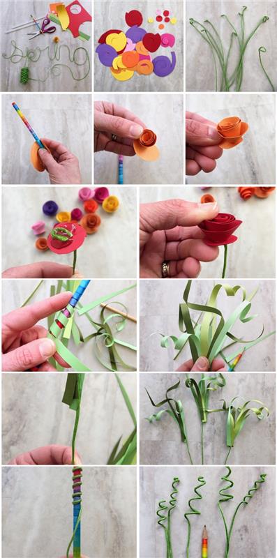 yetişkinler için manuel aktivite, kağıt gül buketi yapmak için izlenecek adımlar, kağıt çiçeklerle kendin yap buketi