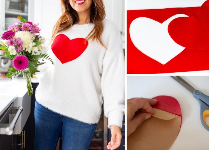 vadnica osebno darilo za valentinovo puhasti pulover z velikim rdečim filcem v obliki srca