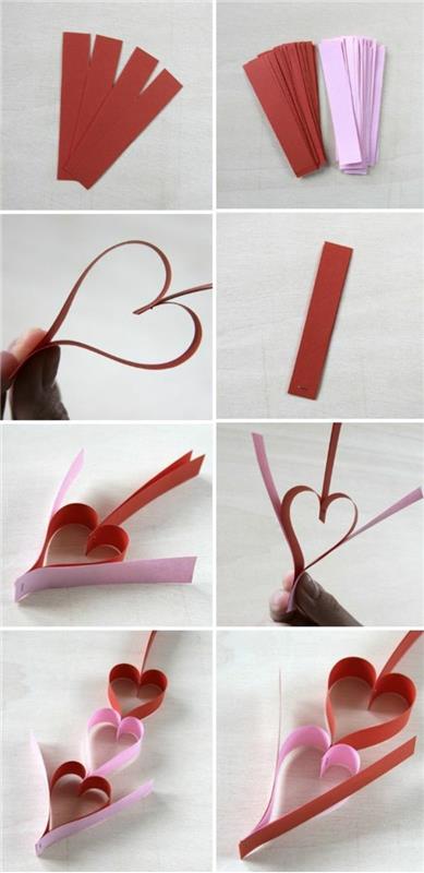 pamoka, kaip pasidaryti popierinę girliandą širdies formos rožinės ir raudonos spalvos