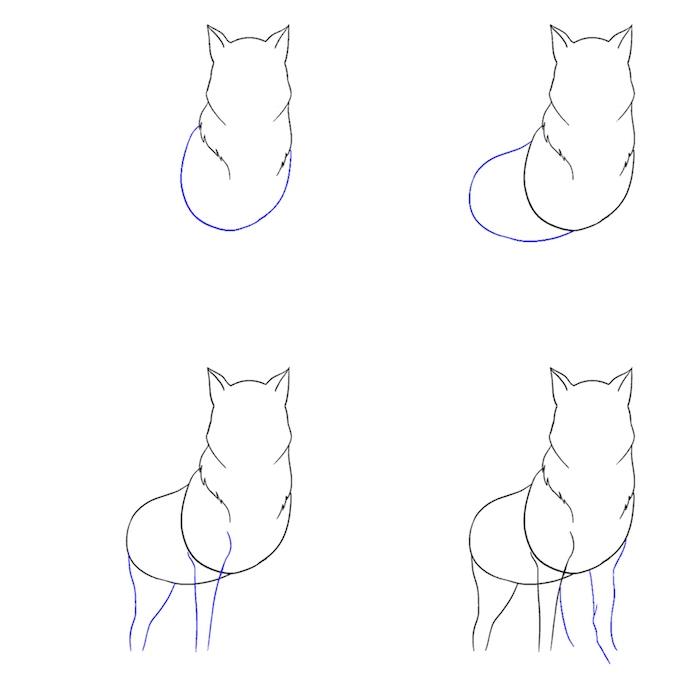 kako narisati volčje telo, enostavna risba črno -belega volka