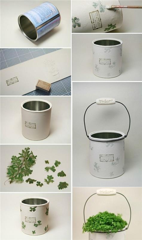 idėja, kaip alavo skardinę paversti originaliu gėlių vazonu, „pasidaryk pats“ rankinė dekoratyvinio sodo objekto veikla