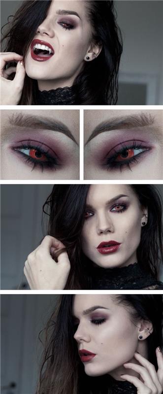 kaip padaryti vampyro Helovino makiažą, lengva vampyro stiliaus makiažo technika raudona burna ir tamsiomis akimis