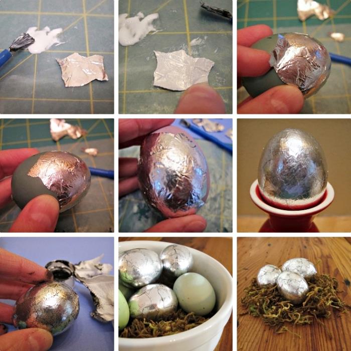 žingsniai, kurių reikia imtis norint sukurti metalinį drakono kiaušinio tipo efektą naudojant aliuminio foliją ir klijus