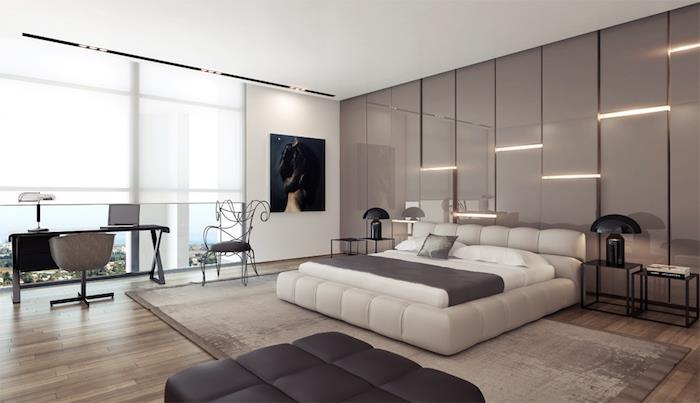 En güzel gri ve bej yatak odası modern tarzda fotoğraf deco ilhamı