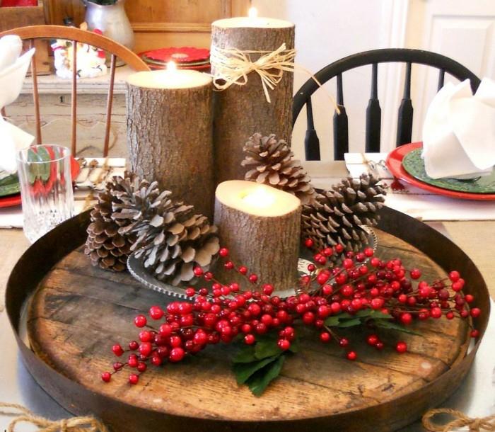 miza-osrednji del-veličastna-božična-dekoracija-za-izdelava-svečniki-ki predstavljajo-hlode-iz lesa