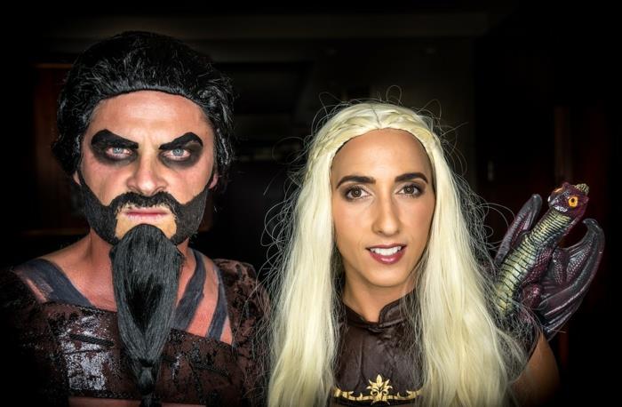 „Sostų žaidimo“ kostiumas, Helovino poros makiažas, daenerys ir khal drogo, garsus kino duetas