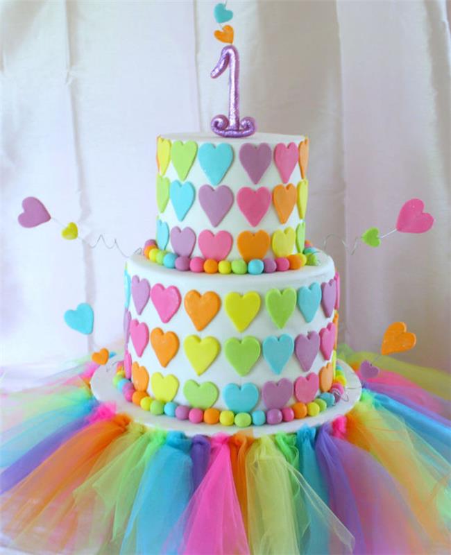 Rojstnodnevna torta dekle pisana torta 1 leto star dojenček velika zabava sladica enostavna in hitra kul ideja podari nasmeh