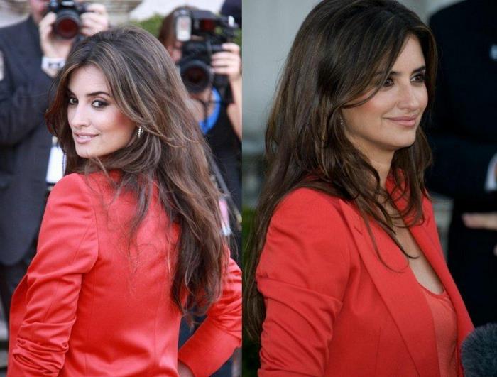 Penelope Cruz'dan ince ombre, kırmızı ceket, kahverengi ombre saç, latin diva