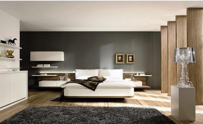 didelis miegamojo modelis suaugusiems, tėvų apartamentų dekoravimo idėja, miegamojo sienų dažų spalva