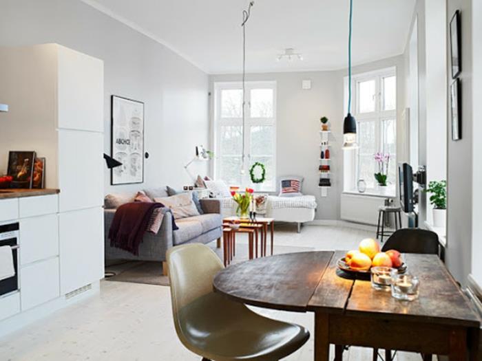 Ideja za okrasitev stanovanja v majhnem jedilnem prostoru, postavitev majhnega prostora za okrasitev zase