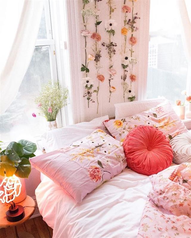 Srčkan dekor spalnice najstnice, tumblr najstnice dekle, dekor cvetličnega venca na steni