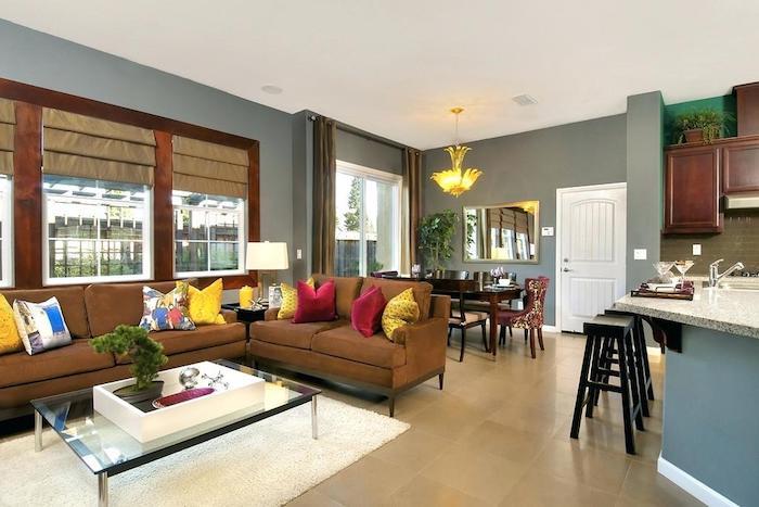 İç dekorasyon tasarımı oturma odası modern deco oturma odası dekoru küçük daire gri duvarlar