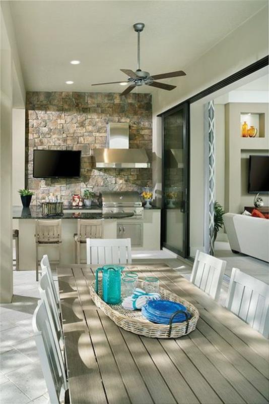 kuhinjska ideja na verandi z žarom in sesalnikom jedilnica s stoli sredi prostora