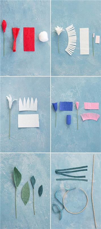 krepon kağıt çiçeğini kendiniz yapmak için basit teknikler, saçaklı ve saçaklı olmayan kağıt şeritleri
