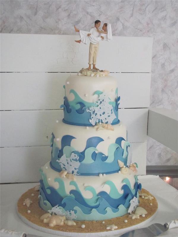 Liukso pyrago idėja, vestuvinis tortas, kopūstų vestuvių tortas, paprastas pasirinkimas, vedęs paplūdimyje
