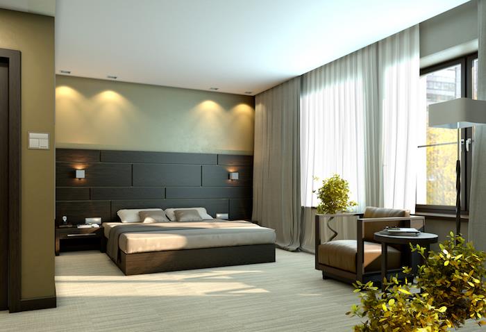 Modern tam yetişkin yatak odası, yatak odası taupe yatak odası düzenini dekore ediyor