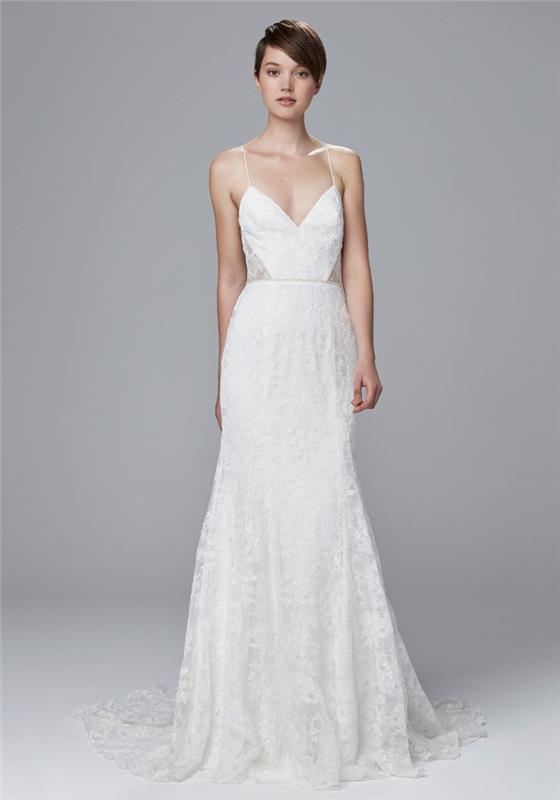 Vestuvinė suknelė nėrinių suknelė vestuvėms pigi moteris balta suknelė vestuvių nuotraukų išpjovos šonuose