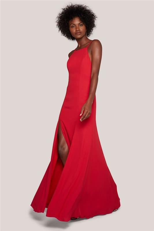 Düğün konuk elbisesi, özel bir gün düğününde iyi giyinmiş kırmızı uzun elbise