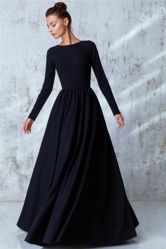 Črna dolga fluidna obleka zimska obleka zimska obleka