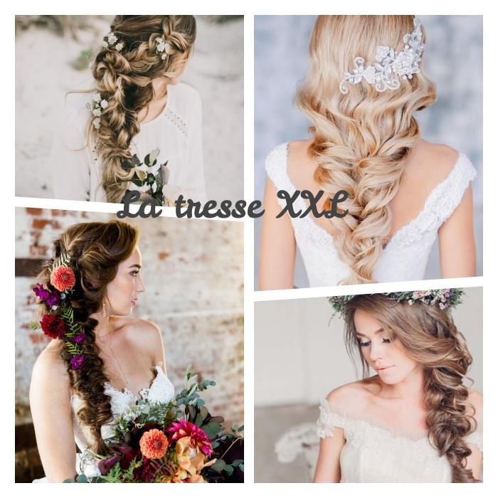 Mücevher veya taze çiçeklerle süslenmiş hacimli XXL örgülü bir düğün örgüsü saç modeli nasıl yapılır