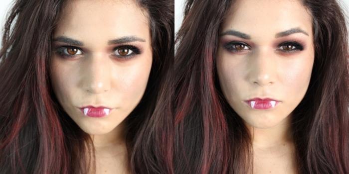 suaugusiųjų Helovino kostiumo idėja, kaip dėvėti makiažą kaip Nina Dobrev Helovynui, pasidaryk pats vampyro makiažas