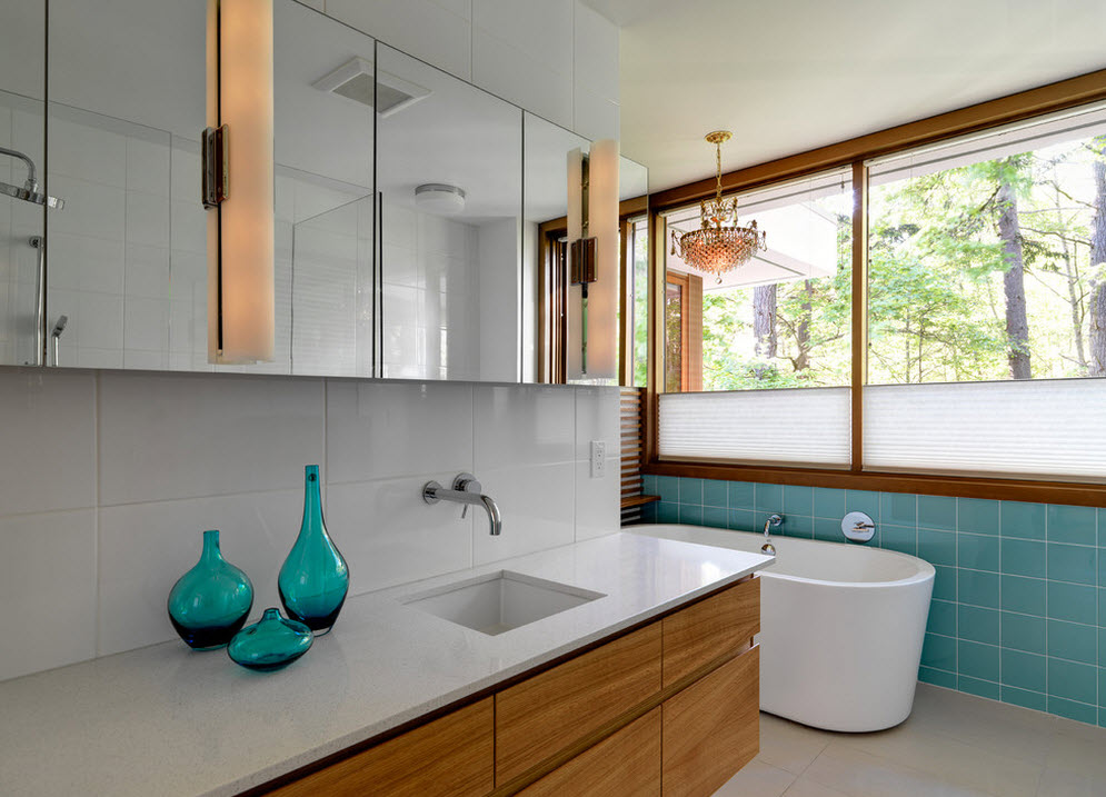 Vasca da bagno ovale vicino a una parete in legno
